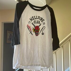 Stranger Things, Hellfire Club logo T- shirt three quarter length sleeves